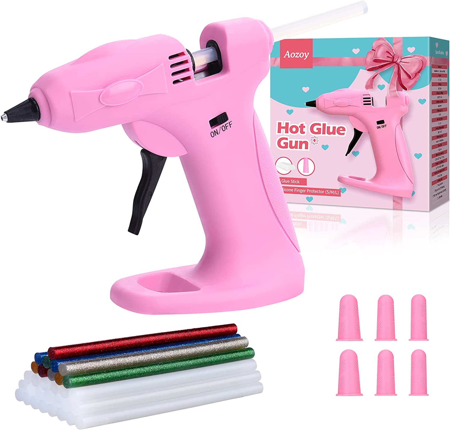 Cordless Hot Melt Glue Gun - USB Rechargeable 2600mAh Wireless Glue Gun with 30pcs Mini Glue Sticks Pink