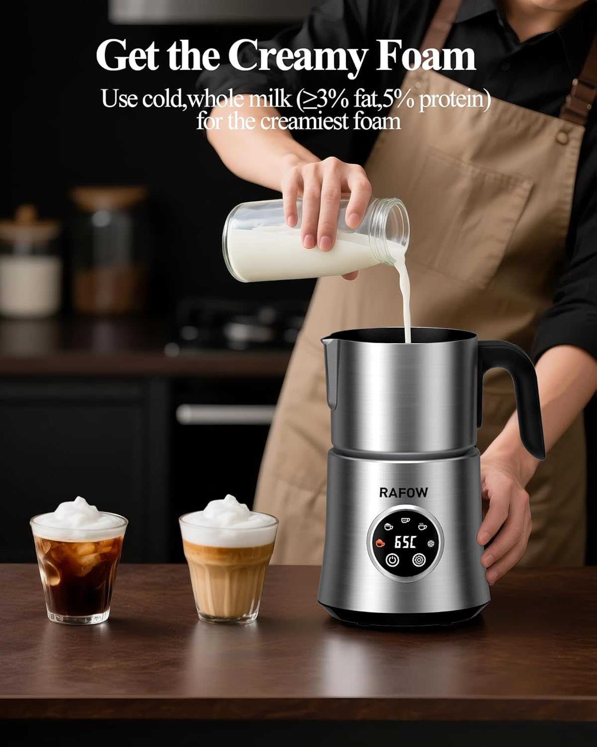 5 in 1 Electric Milk Frother: 16.9oz/500ml Large Capacity Dishwasher Safe Milk Steamer for Hot & Cold Milk Froth - Automatic Milk Frother & Warmer for Latte, Cappuccinos, Macchiato, Hot Chocolate