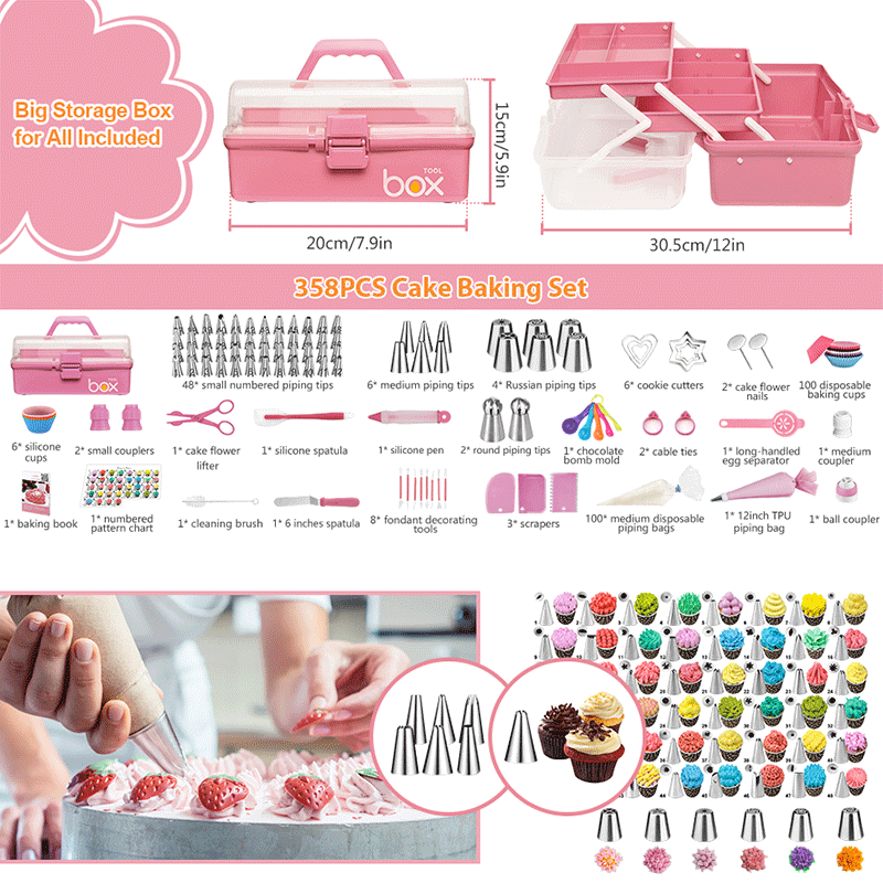 Cake Decorating Supplies Tools Kit: 358pcs Baking Accessories with Storage Case