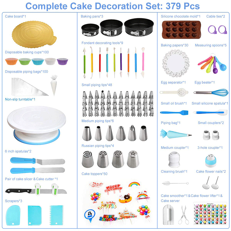 379 Pcs Cake Decorating Supplies Cake Decorating Kit Cake Baking Set