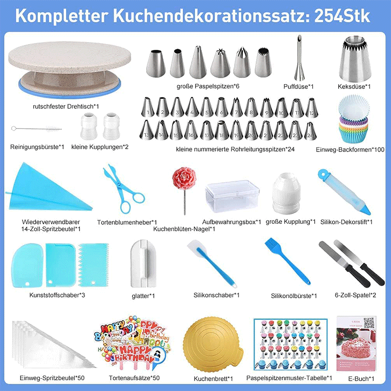 254 Pcs Cake Decorating Supplies Cake Decorating Kit Cake Baking Set