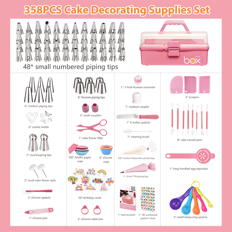 Cake Decorating Supplies Tools Kit: 358pcs Baking Accessories with Storage Case